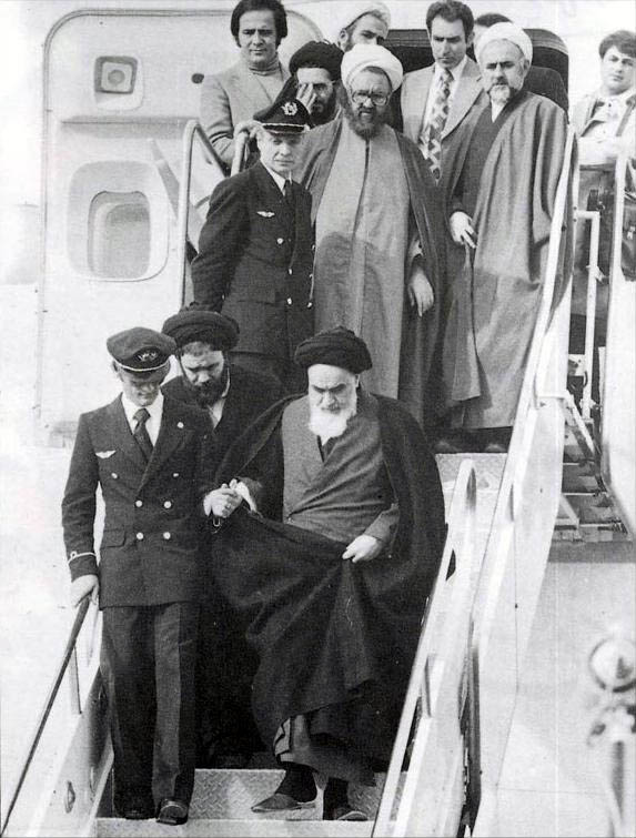Ayatollah Ruhollah Khomeini returning from exile at Mehrabad Airport, Tehran, 1 February 1979